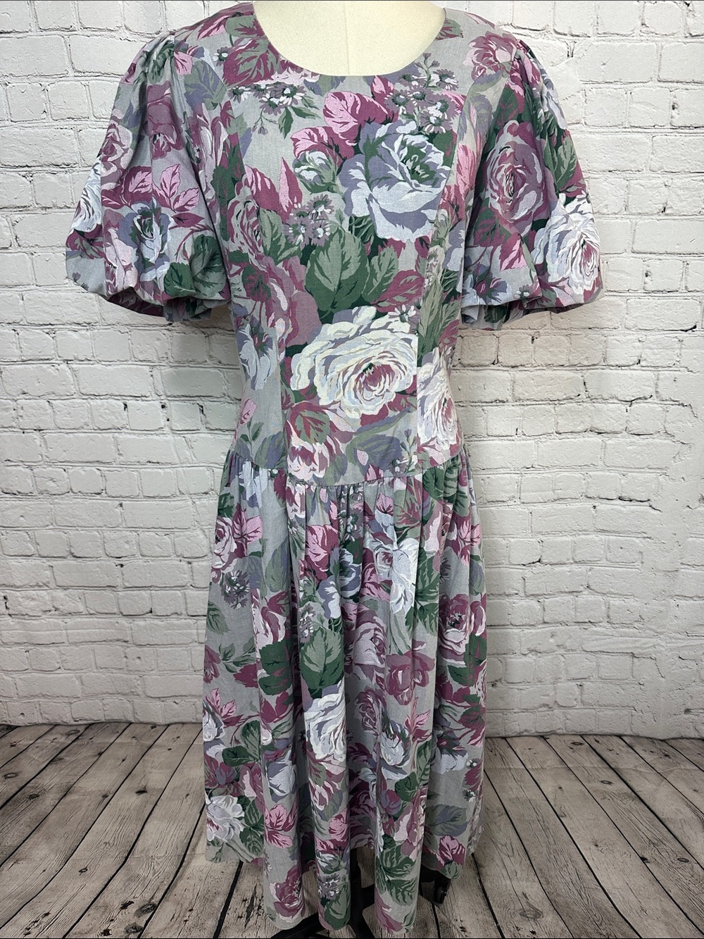 Vintage Brennen Made USA Floral Drop Waist Midi Dress 9/10 Romantic